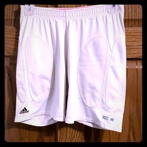 White pink adidas M slider compression shorts
